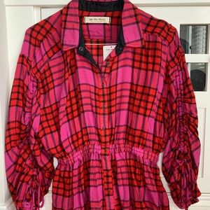NWT Free People Plaid top with drawstring